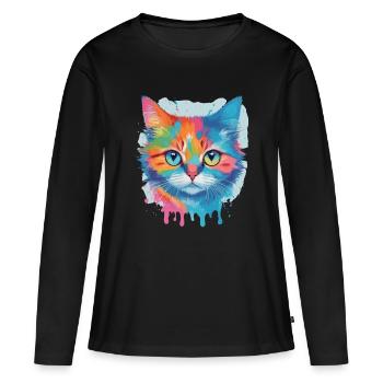 Chat mignon - T-shirt manches longues Premium bio Femme - noir - Devant - Julia (174cm)