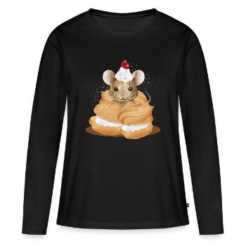 Souris avec glaçage au milieu des choux à la crème - T-shirt manches longues Premium bio Femme - noir - Devant - Julia (174cm)
