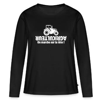 Bauer, Bauer, Bauer, Traktor - Frauen Premium Bio Langarmshirt - Schwarz - Vorne - Julia (174cm)