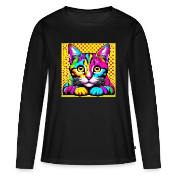 Cat Pop Art - Women's Premium Organic Long Sleeve Shirt - black - Front - Julia (174cm)