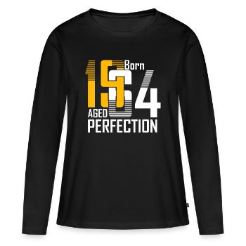 Né en 1954 Âge Perfection - T-shirt manches longues Premium bio Femme - noir - Devant - Julia (174cm)