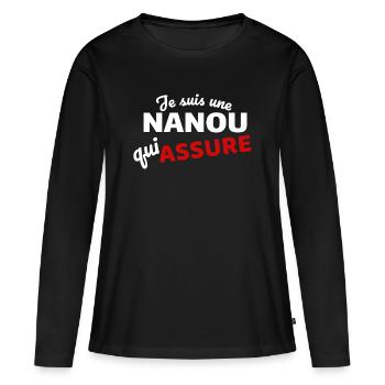 Ich bin ein Nanou, der liefert - Frauen Premium Bio Langarmshirt - Schwarz - Vorne - Julia (174cm)