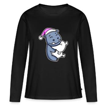 Hippopotamus Tired Sleeping Sleeping Girl - Women's Premium Organic Long Sleeve Shirt - black - Front - Julia (174cm)