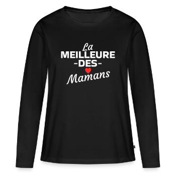 Cœur et Citation pour Mamans Heureuses - T-shirt manches longues Premium bio Femme - noir - Devant - Julia (174cm)