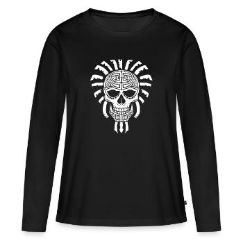 Tête de mort maya - T-shirt manches longues Premium bio Femme - noir - Devant - Julia (174cm)