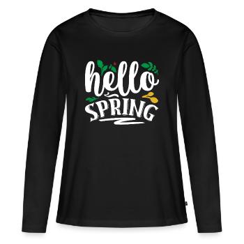Bonjour le printemps - T-shirt manches longues Premium bio Femme - noir - Devant - Julia (174cm)