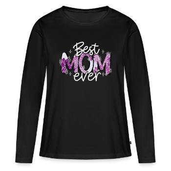 La meilleure maman de tous les temps fleurs fête des mères lettrage amour maman - T-shirt manches longues Premium bio Femme - noir - Devant - Julia (174cm)