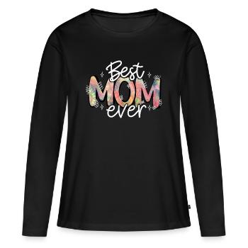 Cadeau Fête des Mères Amour Maman Meilleure Maman Jamais - T-shirt manches longues Premium bio Femme - noir - Devant - Julia (174cm)