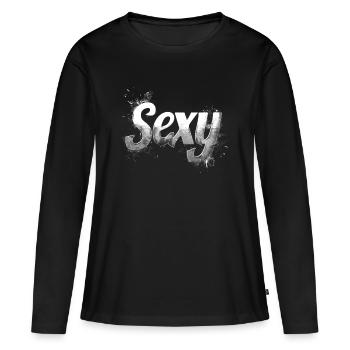 Sexy (lettrage métallique) - T-shirt manches longues Premium bio Femme - noir - Devant - Julia (174cm)