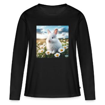 Adorable lapin blanc - T-shirt manches longues Premium bio Femme - noir - Devant - Julia (174cm)