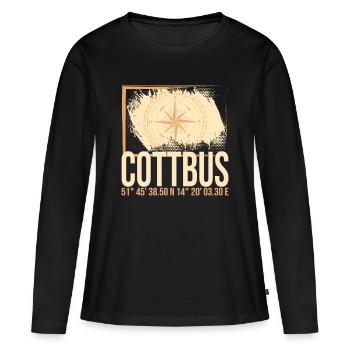 Cottbus Koordinaten - Frauen Premium Bio Langarmshirt - Schwarz - Vorne - Julia (174cm)