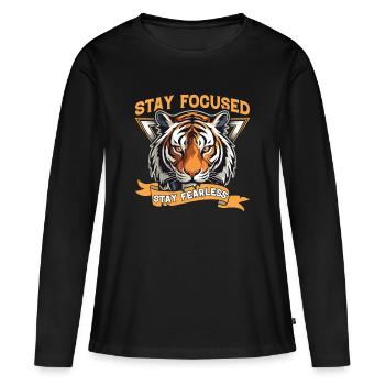 Restez concentré, restez sans peur - T-shirt manches longues Premium bio Femme - noir - Devant - Julia (174cm)