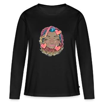 Buntes Regenbogenhaar Smiley - Frauen Premium Bio Langarmshirt - Schwarz - Vorne - Julia (174cm)