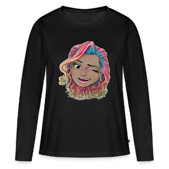 illustration vibrante clin d’œil - T-shirt manches longues Premium bio Femme - noir - Devant - Julia (174cm)