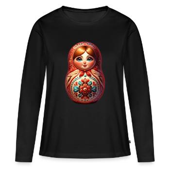 Russe Khokhloma Russie Russe Russe - T-shirt manches longues Premium bio Femme - noir - Devant - Julia (174cm)
