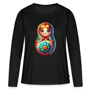 Russe Khokhloma Russie Russe Russe - T-shirt manches longues Premium bio Femme - noir - Devant - Julia (174cm)