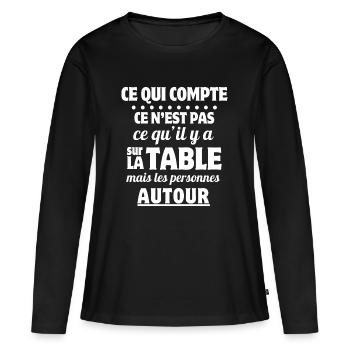 repas, repas entre amis, tablier de cuisine - T-shirt manches longues Premium bio Femme - noir - Devant - Julia (174cm)