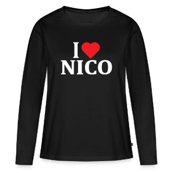t-shirt I love Nico t-shirt idée cadeau - T-shirt manches longues Premium bio Femme - noir - Devant - Julia (174cm)