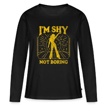 Je suis timide, pas ennuyeuse jaune - T-shirt manches longues Premium bio Femme - noir - Devant - Julia (174cm)