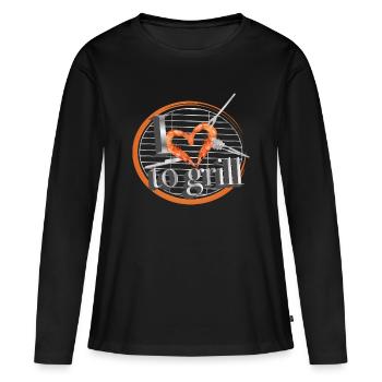 Ein Grill mit Grillbesteck & Garnelen in Herzform - Frauen Premium Bio Langarmshirt - Schwarz - Vorne - Julia (174cm)