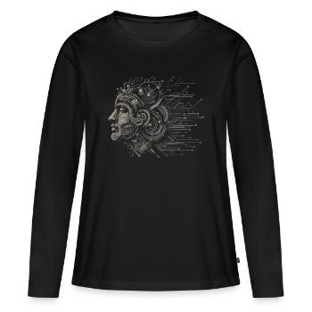 Hirn im Schaltkreis-Design - Frauen Premium Bio Langarmshirt - Schwarz - Vorne - Julia (174cm)