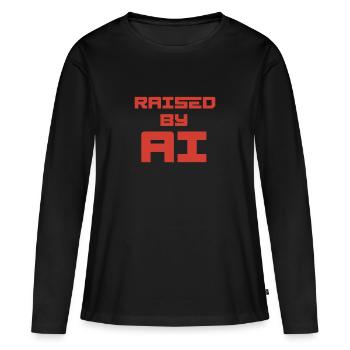 RAISED BY AI - Frauen Premium Bio Langarmshirt - Schwarz - Vorne - Julia (174cm)
