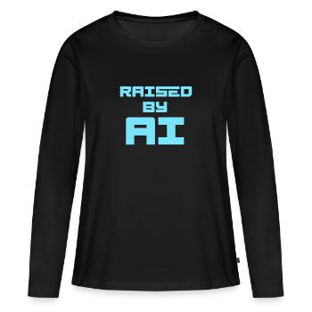 RAISED BY AI - Frauen Premium Bio Langarmshirt - Schwarz - Vorne - Julia (174cm)