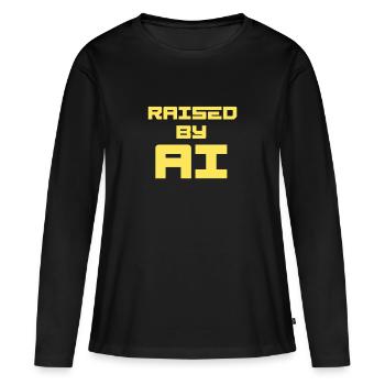 RAISED BY AI - Frauen Premium Bio Langarmshirt - Schwarz - Vorne - Julia (174cm)