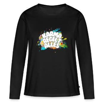 Karma regelt Alles - Frauen Premium Bio Langarmshirt - Schwarz - Vorne - Julia (174cm)