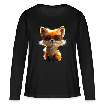 Renard J’aime les renards Renard roux Renard mignon sauvage - T-shirt manches longues Premium bio Femme - noir - Devant - Julia (174cm)