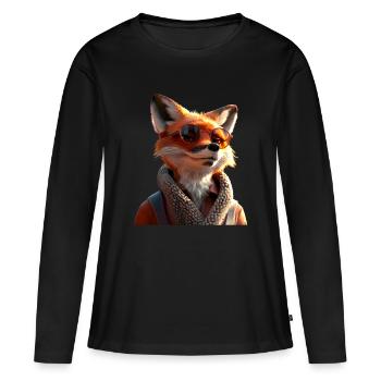 Renard J’aime les renards Renard roux Renard mignon sauvage - T-shirt manches longues Premium bio Femme - noir - Devant - Julia (174cm)