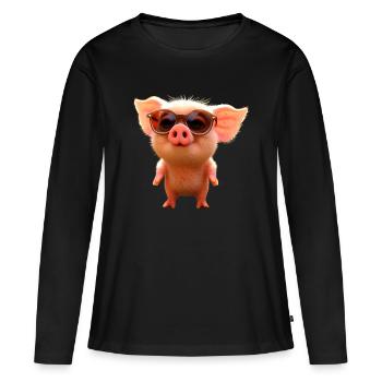 Cochon domestique Cochon Cochon Porcelet Cochon - T-shirt manches longues Premium bio Femme - noir - Devant - Julia (174cm)