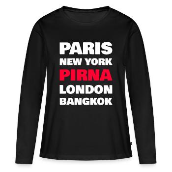 Chemise Pirna – Petites villes contre métropoles du monde - T-shirt manches longues Premium bio Femme - noir - Devant - Julia (174cm)