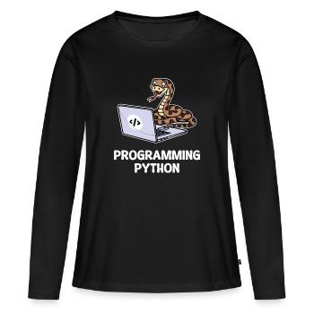 Programmeur de scripts, Développeur de débogage informatique - T-shirt manches longues Premium bio Femme - noir - Devant - Julia (174cm)