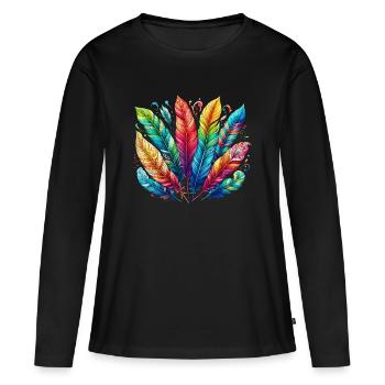 Plume plume stylo stylos - T-shirt manches longues Premium bio Femme - noir - Devant - Julia (174cm)