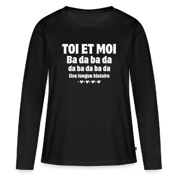 anniversaire de mariage, amour sincère, amoureux - T-shirt manches longues Premium bio Femme - noir - Devant - Julia (174cm)