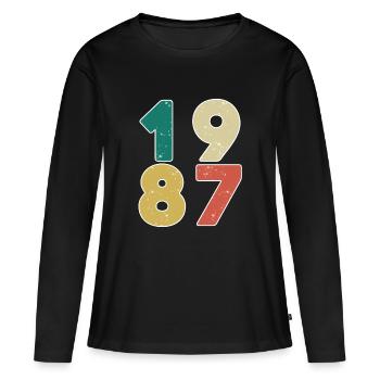 1987 - Jahrgang 1987 - Baujahr 1987 - Frauen Premium Bio Langarmshirt - Schwarz - Vorne - Julia (174cm)