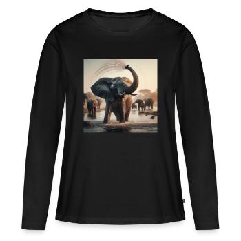 Éléphants dans la jungle - T-shirt manches longues Premium bio Femme - noir - Devant - Julia (174cm)