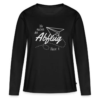 Abschlussshirt Grundschule Abflug - Frauen Premium Bio Langarmshirt - Schwarz - Vorne - Julia (174cm)