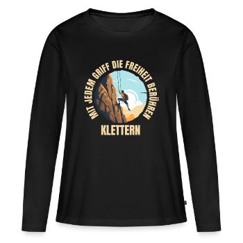 Mit jedem Griff die Freiheit berühren - Frauen Premium Bio Langarmshirt - Schwarz - Vorne - Julia (174cm)
