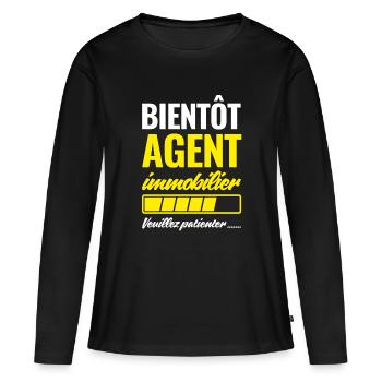 Bald Immobilienmakler bitte warten - Frauen Premium Bio Langarmshirt - Schwarz - Vorne - Julia (174cm)