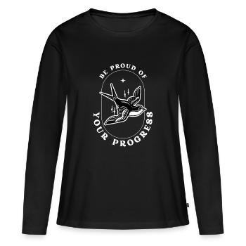 Soyez fier de vos progrès - T-shirt manches longues Premium bio Femme - noir - Devant - Julia (174cm)