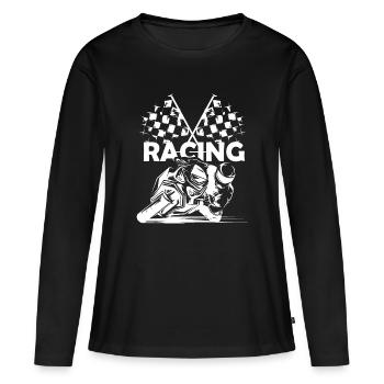 Symbole de course de moto Drapeau à damier Logo de piste de course - T-shirt manches longues Premium bio Femme - noir - Devant - Julia (174cm)