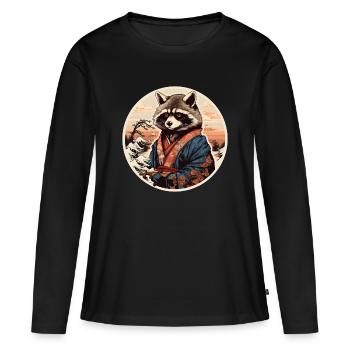 Raccoon Samurai in Kimono Sunset - Women's Premium Organic Long Sleeve Shirt - black - Front - Julia (174cm)