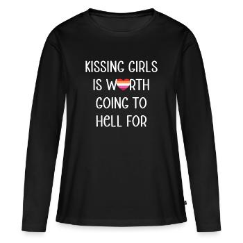 LGBT Pride Month - Küsse Mädchen. Lesbisches Paar - Frauen Premium Bio Langarmshirt - Schwarz - Vorne - Julia (174cm)