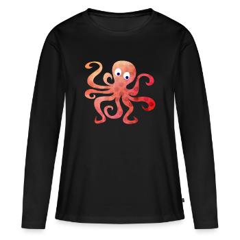 Octopus Dots Squid Tentacule Bande dessinée - T-shirt manches longues Premium bio Femme - noir - Devant - Julia (174cm)
