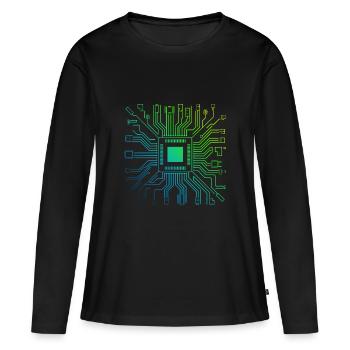Coloré Ordinateur Circuit Imprimé Board Tech Électronique - T-shirt manches longues Premium bio Femme - noir - Devant - Julia (174cm)