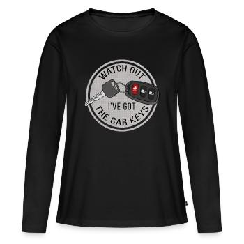 Pass auf, ich habe die Autoschlüssel - Frauen Premium Bio Langarmshirt - Schwarz - Vorne - Julia (174cm)