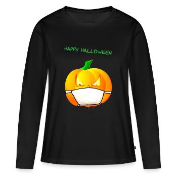 Citrouille avec masque facial - T-shirt manches longues Premium bio Femme - noir - Devant - Julia (174cm)