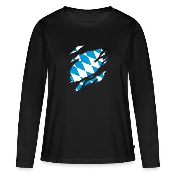 Drapeau et armoiries de la Bavière, effet de déchirure 3D. - T-shirt manches longues Premium bio Femme - noir - Devant - Julia (174cm)